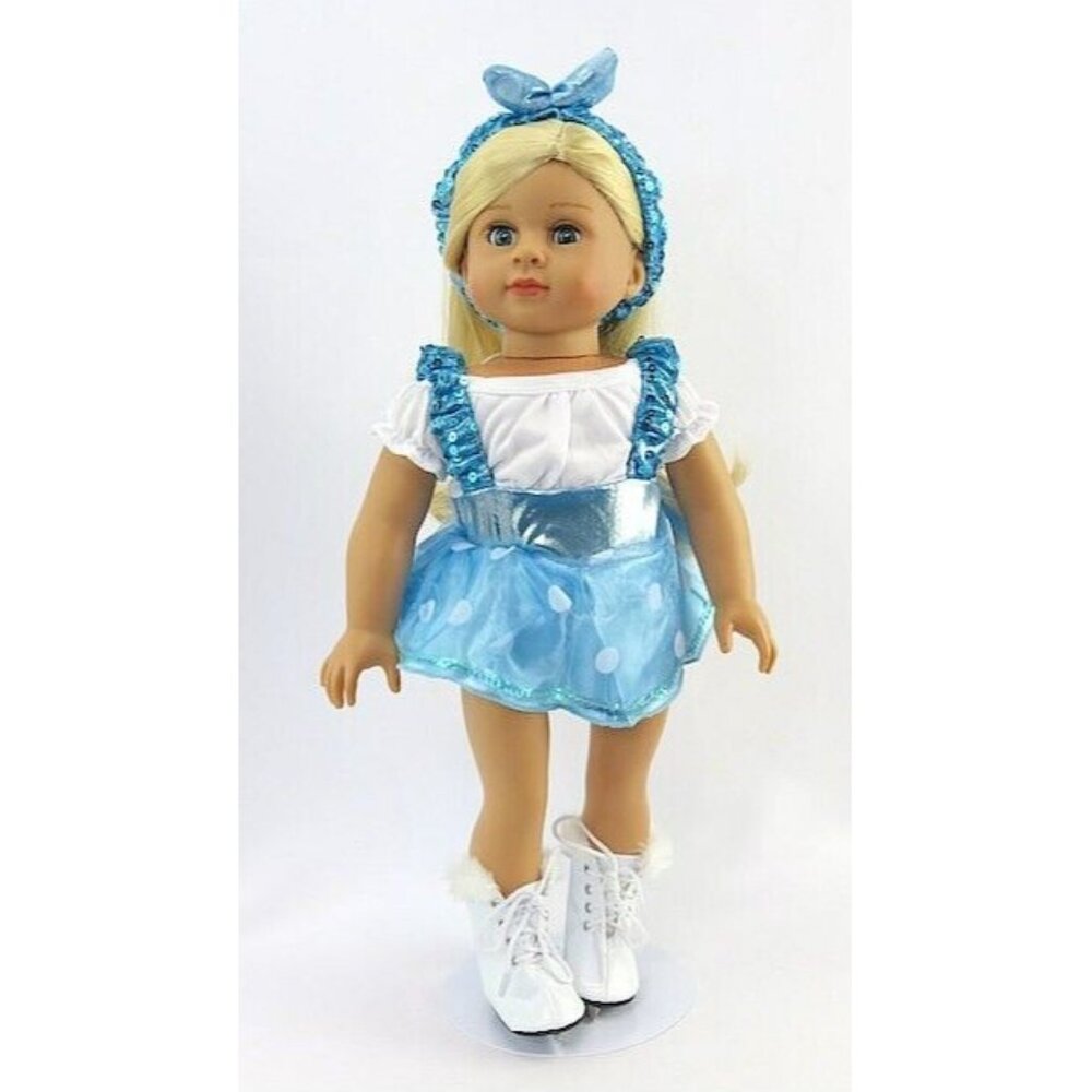 18" DOLL Blue & White Polka Dot ICE SKATING OUTFIT AMERICAN GIRL Compatible NEW